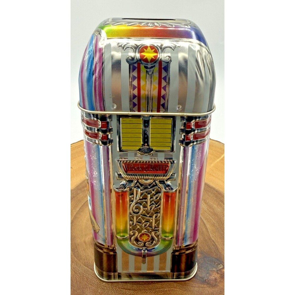 Vintage Churchhill's Metallic Juke Box Coin Tin Bank  2000 Futuristic Robot